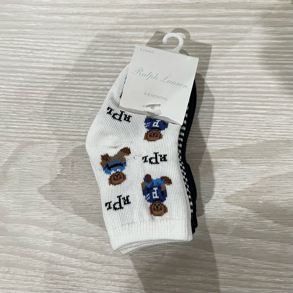 Ralph Lauren Blue Label Infant Socks Size 0-6 Months Polo Bear